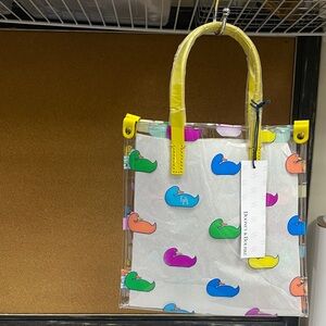 Dooney & Bourke Clear Tote with Multicolor Duck Print and Yellow Handles